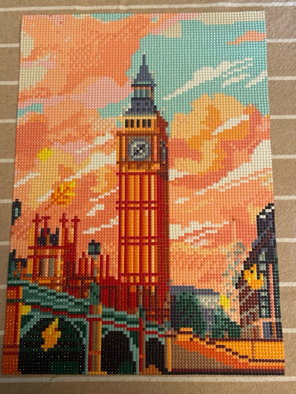 Diamond Art Big Ben Wall Art - Orange & Teal Home Office Decor